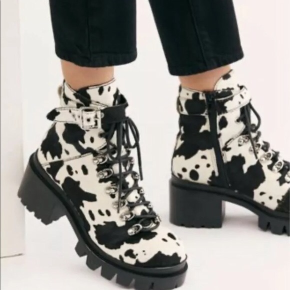 Jeffrey Campbell Combat Boot BlackWhite CalfHair - Picture 2 of 7